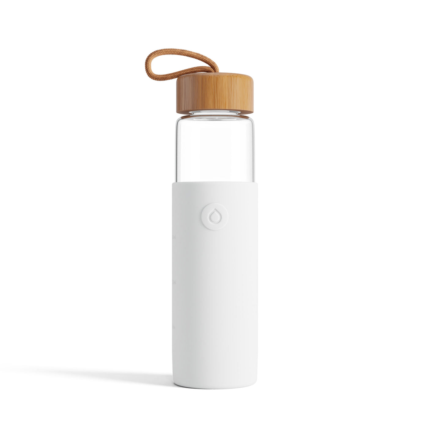 California White Agua glass bottle with bamboo lid and carry loop