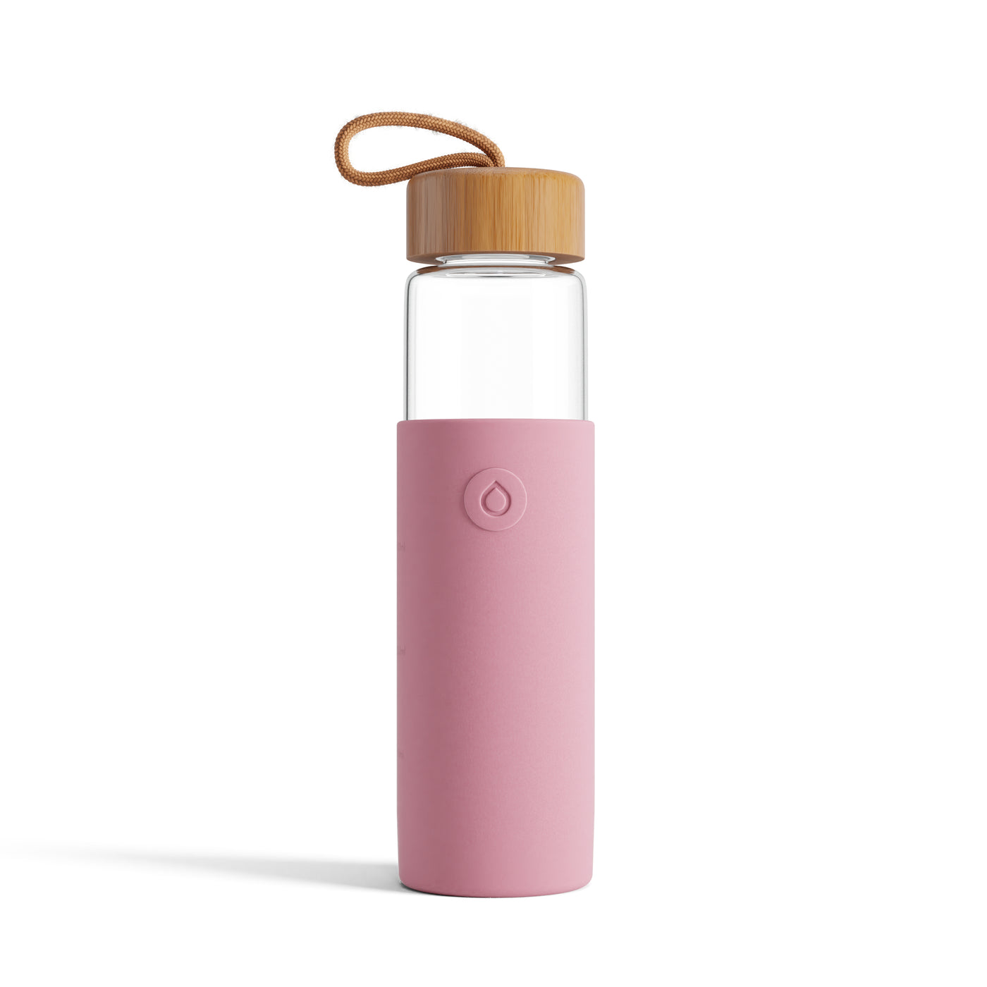 Perfect Pink Agua glass bottle with bamboo lid and carry loop