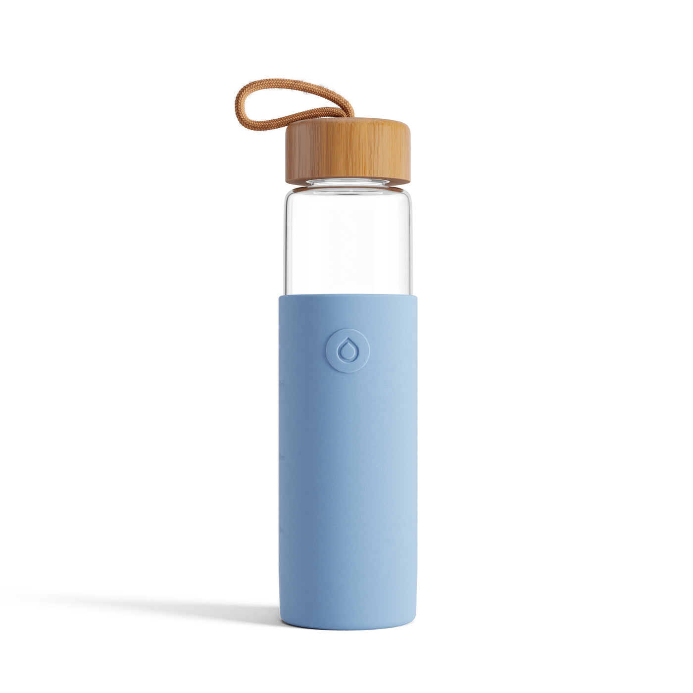 Baby Blue Agua glass bottle with bamboo lid and carry loop