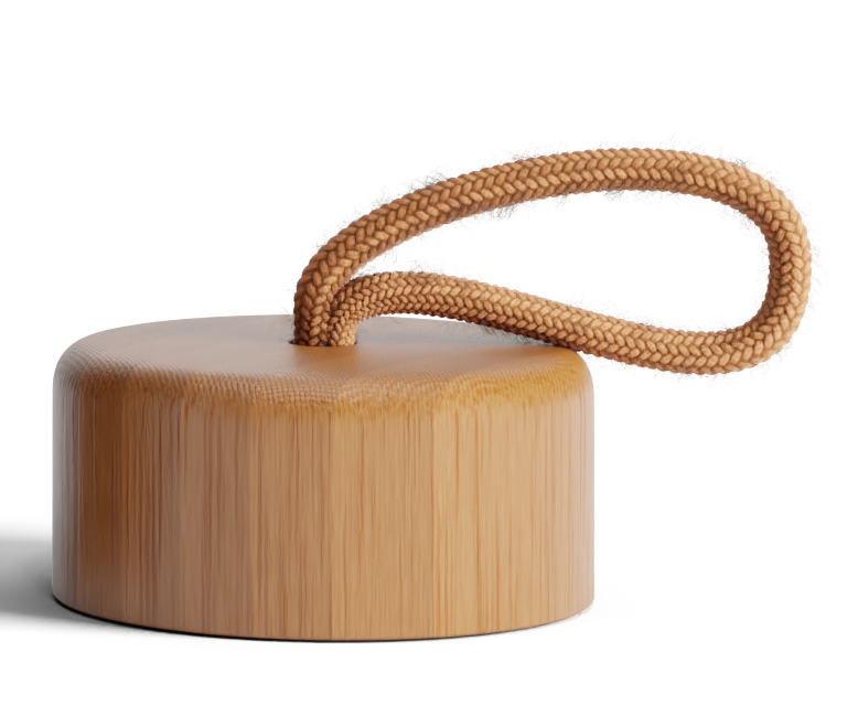 Bamboo lid with soft braided carry loop