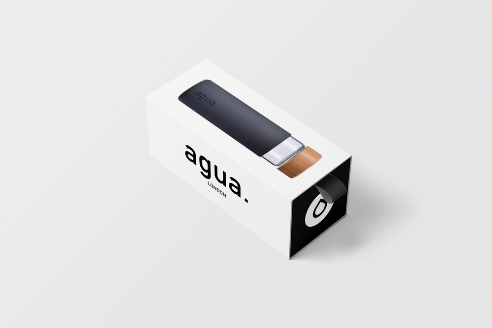 Agua London bottle presented in its premium white packaging